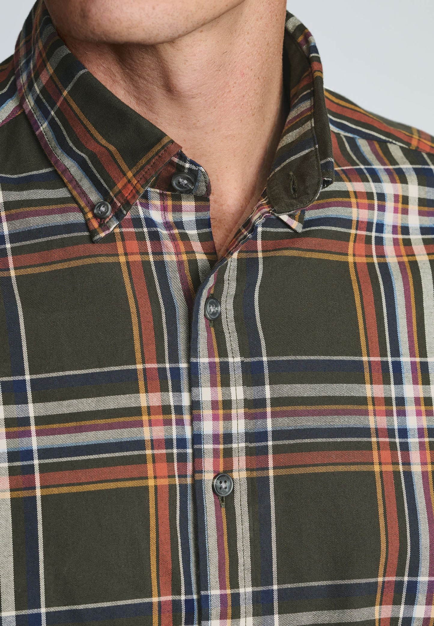 Regular Fit Khaki Large Plaid Cotton Shirt