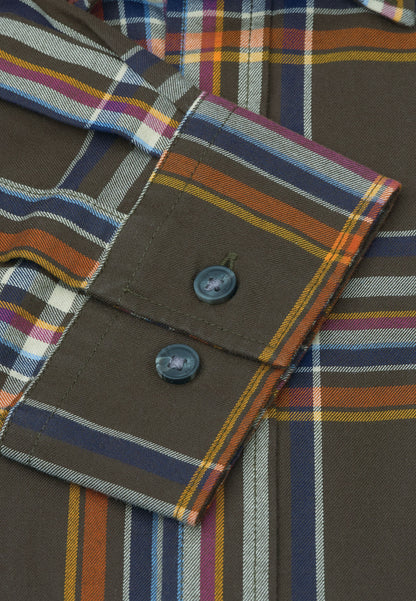 Regular Fit Khaki Large Plaid Cotton Shirt