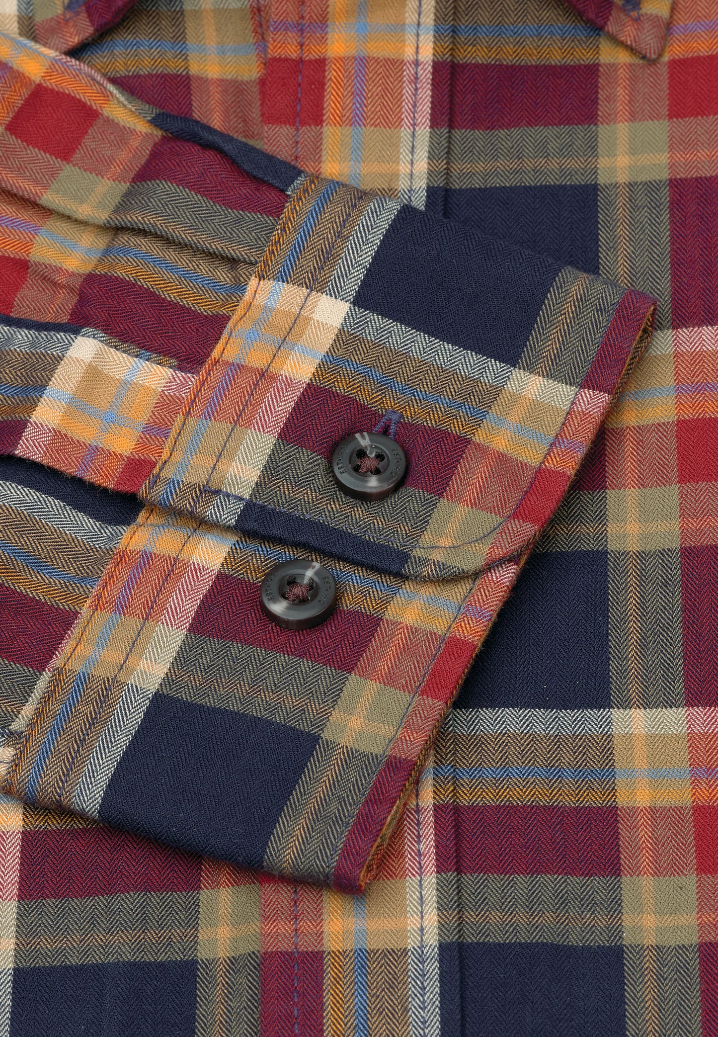 Regular Fit Navy and Red Small Plaid Herringbone Cotton Shirt