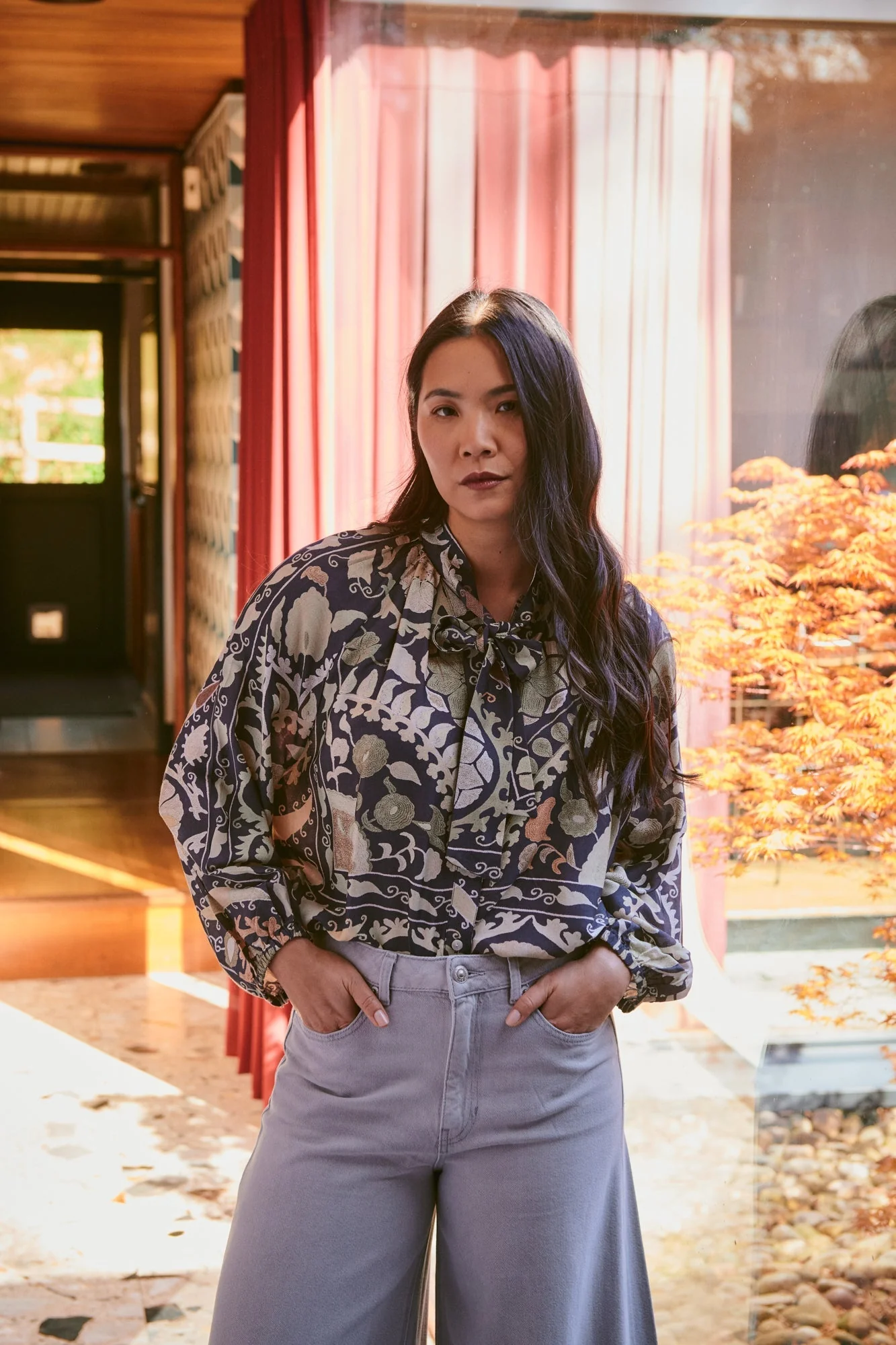 Susani Charcoal Pussy Bow Blouse S/M