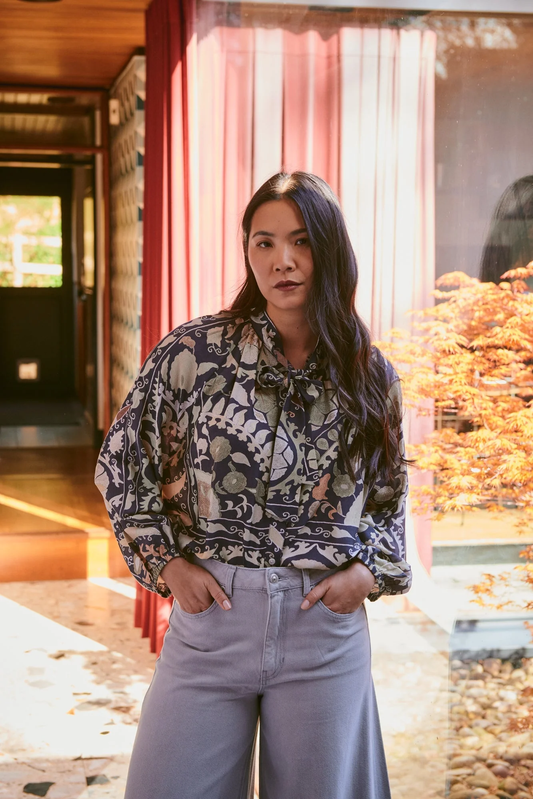 Susani Charcoal Pussy Bow Blouse S/M