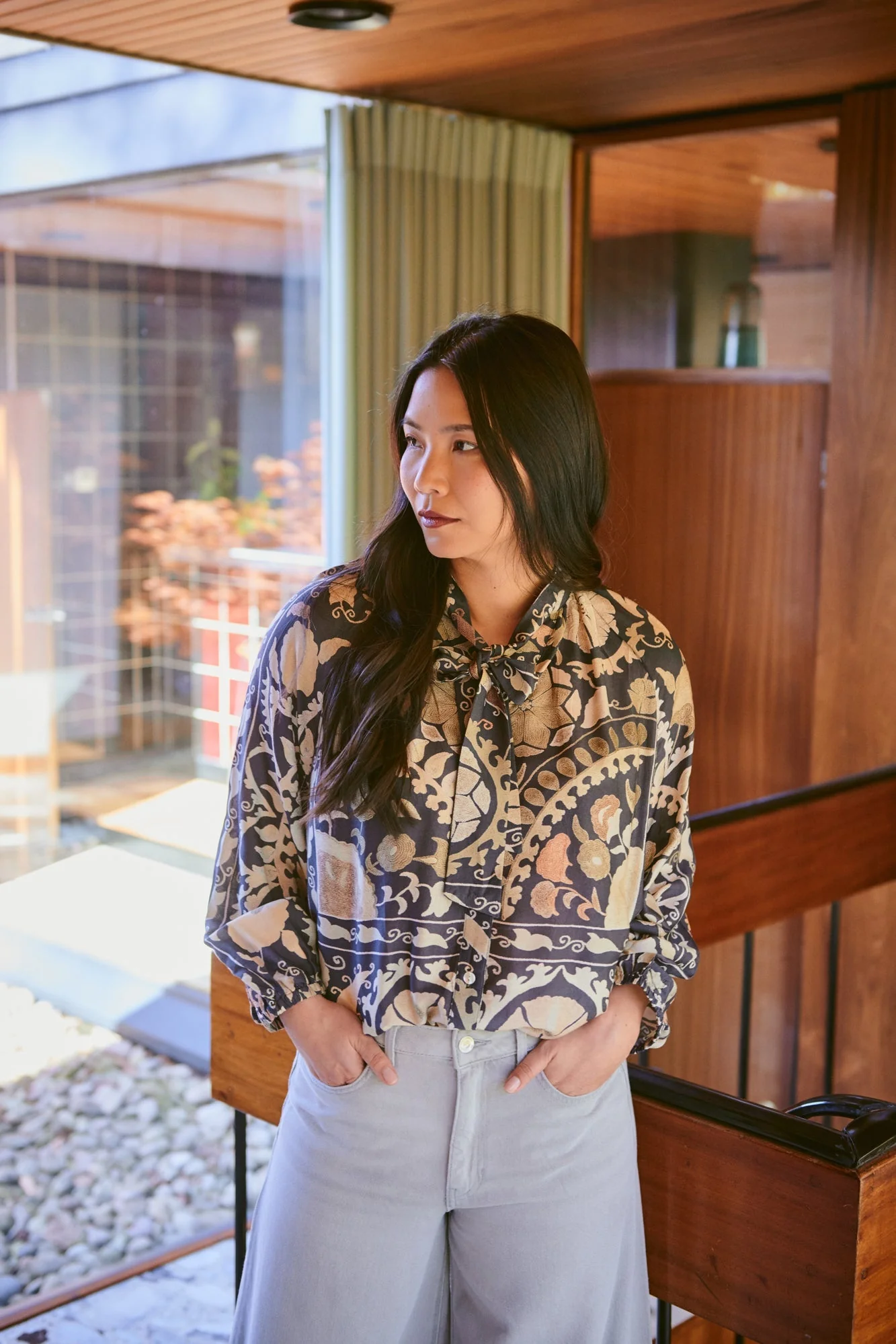 Susani Charcoal Pussy Bow Blouse S/M