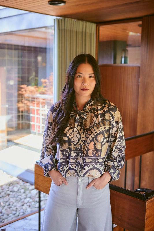 Susani Charcoal Pussy Bow Blouse M/L