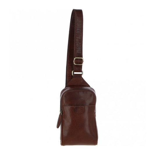 Three Pocket Leather Sling Bag T-75 - Chestnut