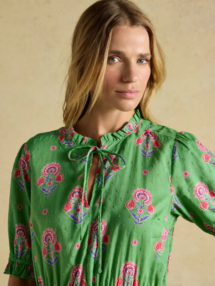 Larissa Foulard Print Tie Neck Midi Dress
