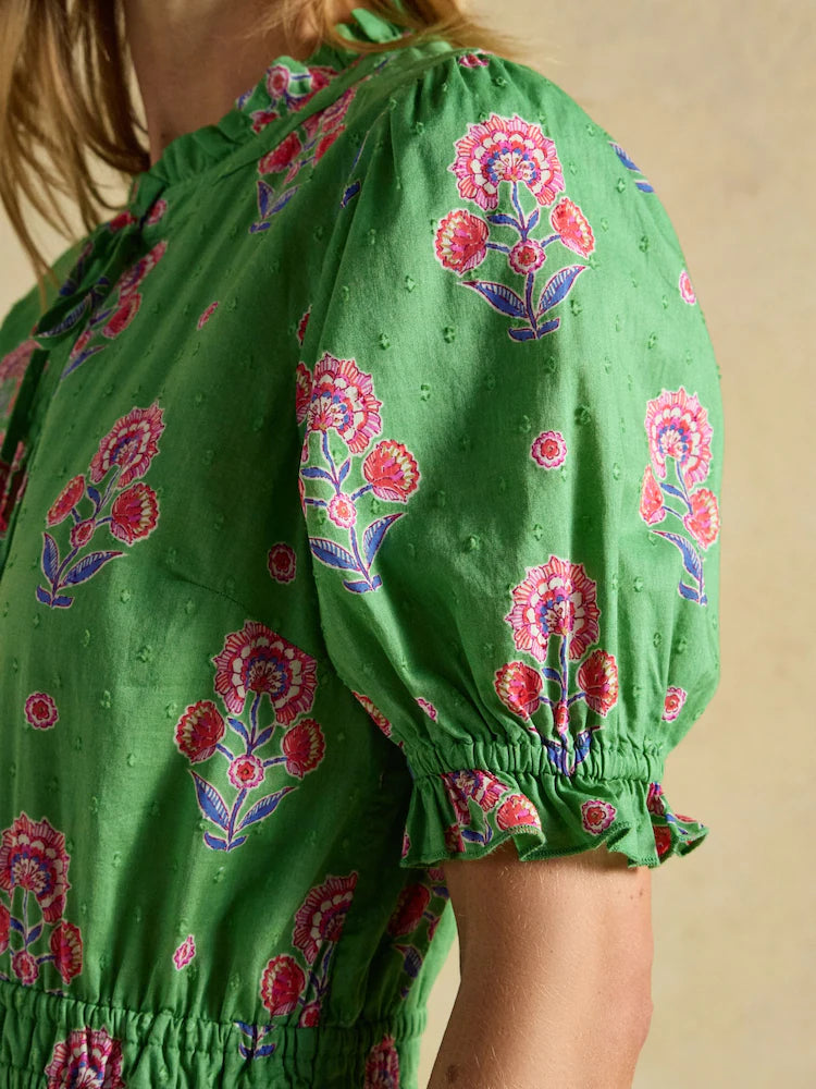 Larissa Foulard Print Tie Neck Midi Dress