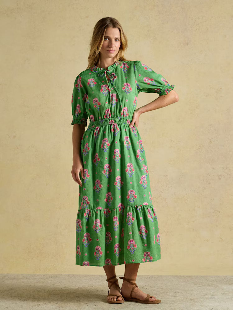 Larissa Foulard Print Tie Neck Midi Dress