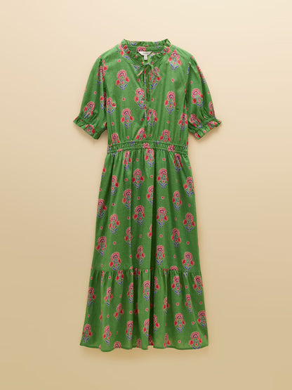 Larissa Foulard Print Tie Neck Midi Dress