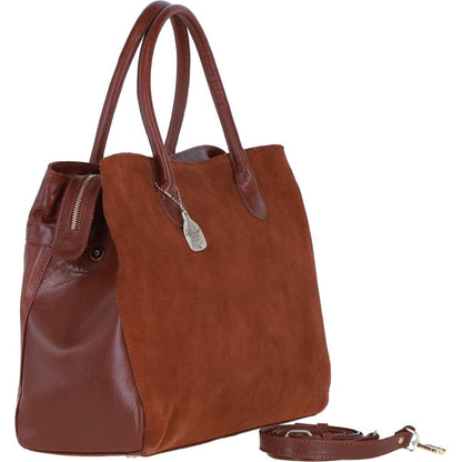 Ashwood Leather and Suede Large Handbag with Detachable Strap in Tan: S-55