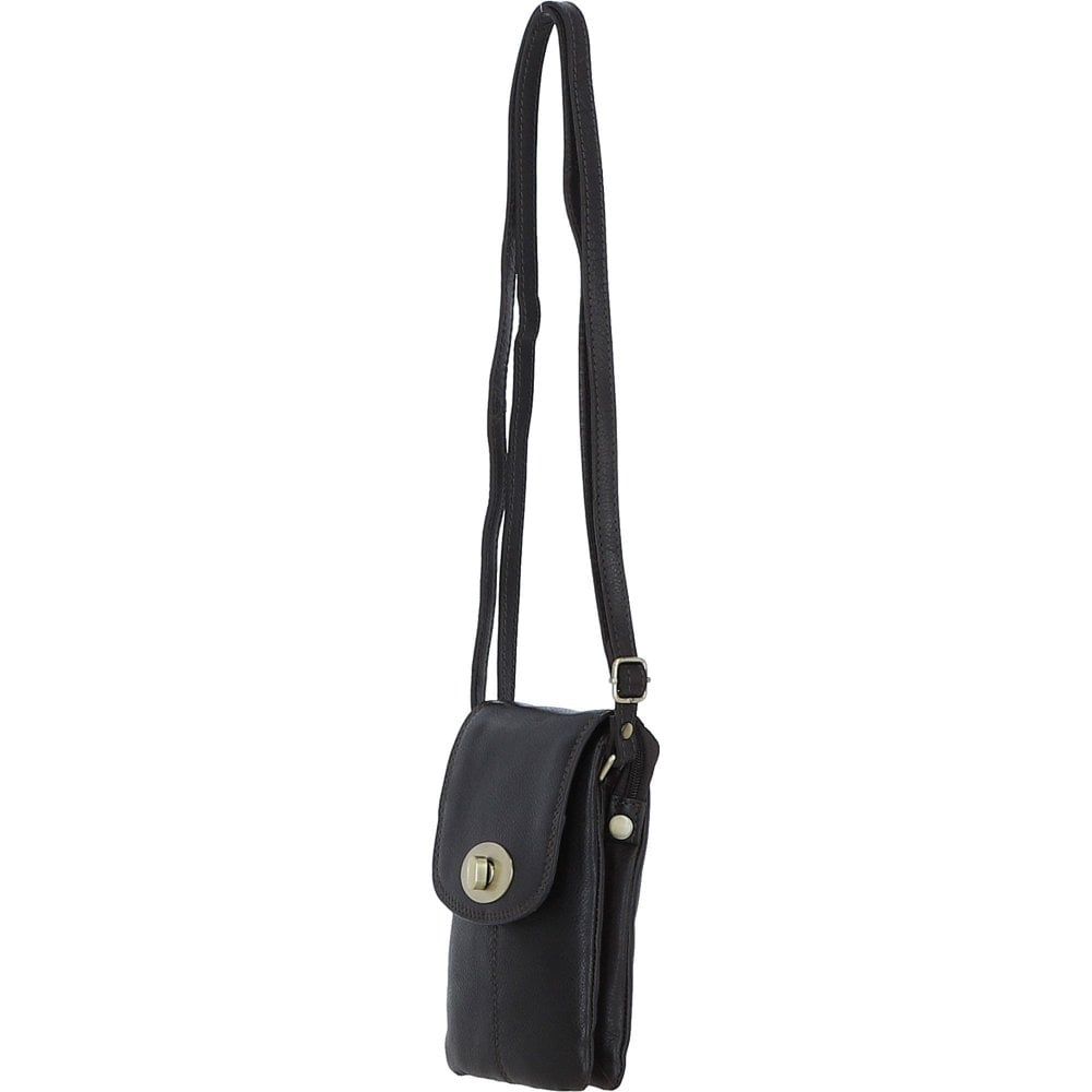 Leather Crossbody Smart Phone Bag - Brown