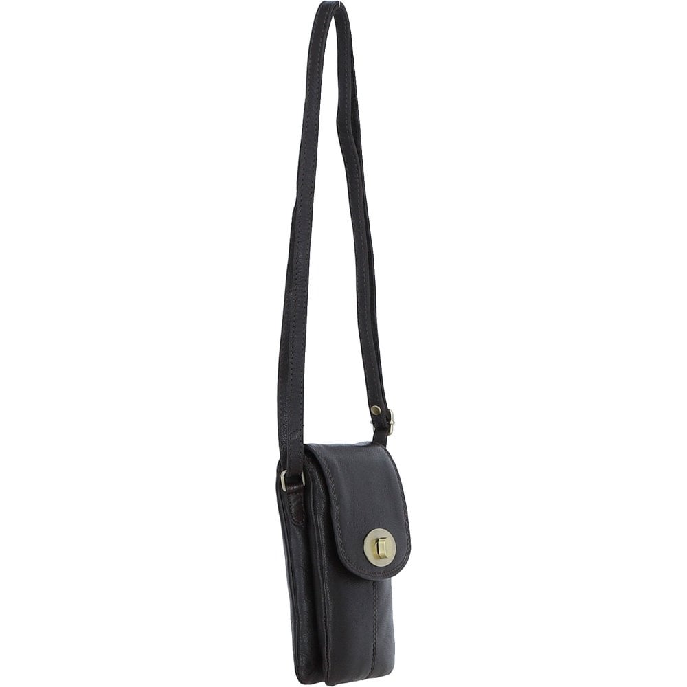 Leather Crossbody Smart Phone Bag - Brown