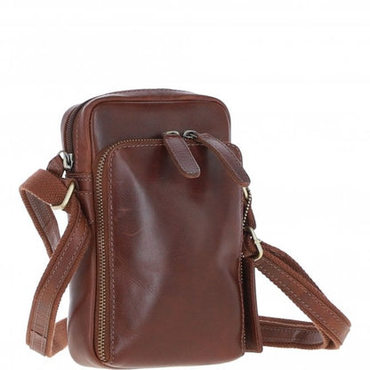 Leather Crossbody Smartphone Bag Chestnut: K-41