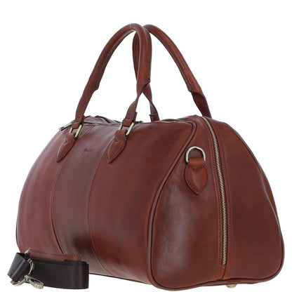 Luxury Leather Duffle Bag with Detachable Strap - Tan