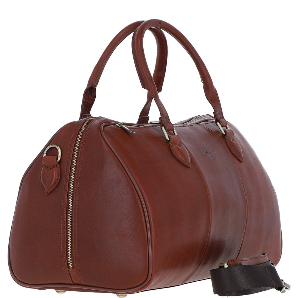 Luxury Leather Duffle Bag with Detachable Strap - Tan
