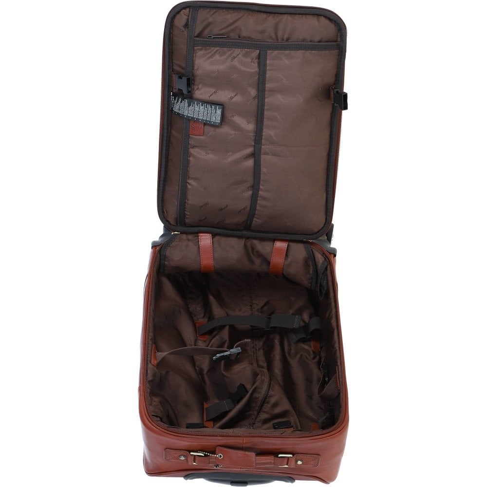Premium Leather Trolley Suitcase - Tan