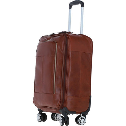 Premium Leather Trolley Suitcase - Tan