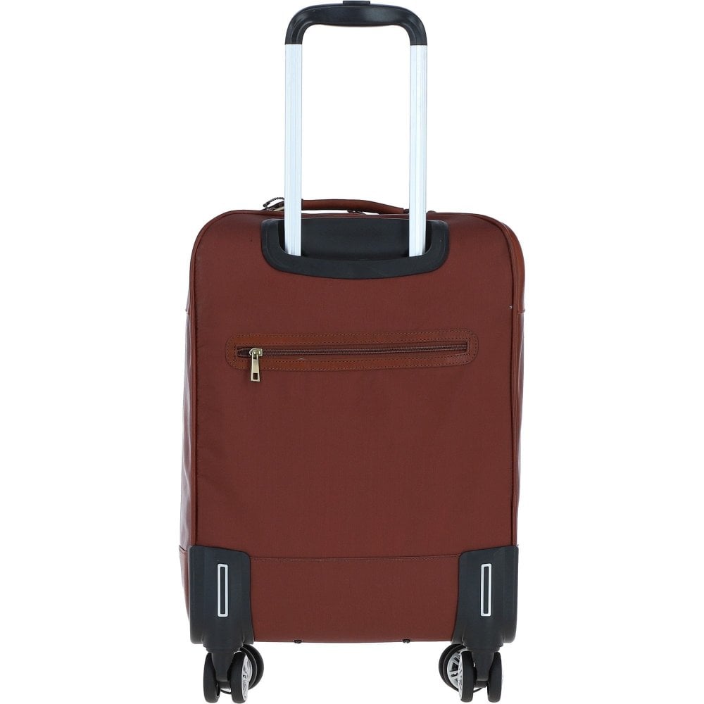 Premium Leather Trolley Suitcase - Tan