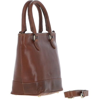 Small Leather Bucket Bag - Brown