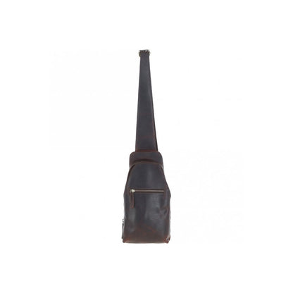 Three Pocket Leather Sling Bag - Brown