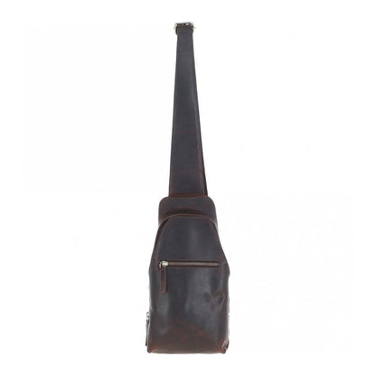 Three Pocket Leather Sling Bag - Brown