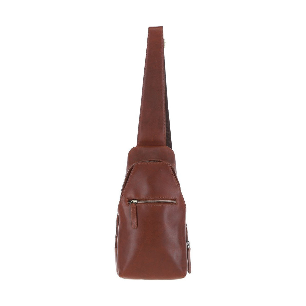 Three Pocket Leather Sling Bag Chestnut : K-43