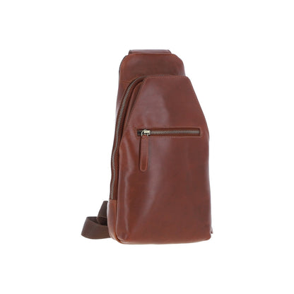Three Pocket Leather Sling Bag Chestnut : K-43