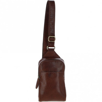 Three Pocket Leather Sling Bag T-75 - Chestnut