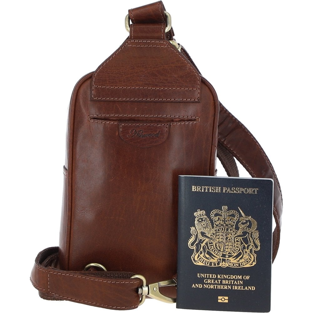 Three Pocket Leather Sling Bag T-75 - Chestnut