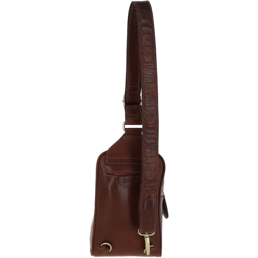 Three Pocket Leather Sling Bag T-75 - Chestnut