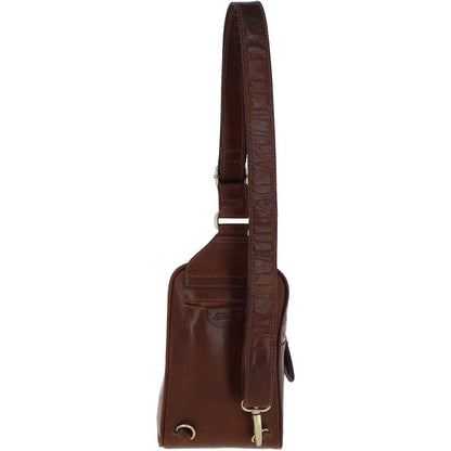 Three Pocket Leather Sling Bag T-75 - Chestnut