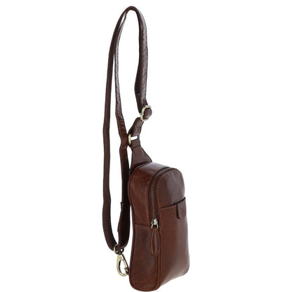 Three Pocket Leather Sling Bag T-75 - Chestnut