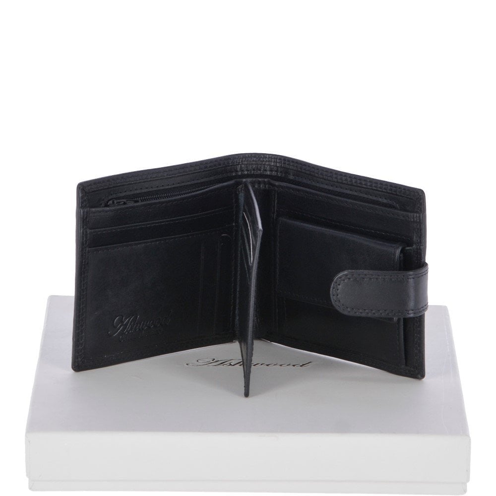 Leather Wallet Zip Billfold Tab - Black