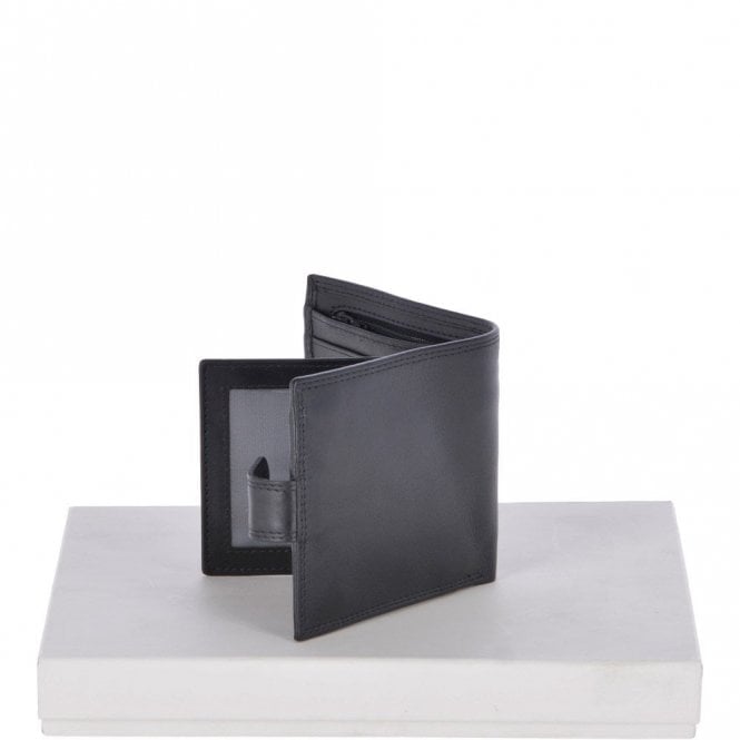 Leather Wallet Zip Billfold Tab - Black