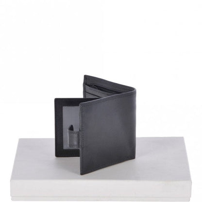Leather Wallet Zip Billfold Tab - Black