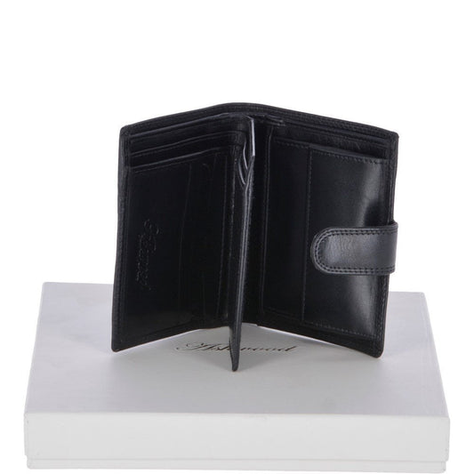 Flip Side 6 card, ID & Coins Dual Bill fold Tab Leather Wallet - Black