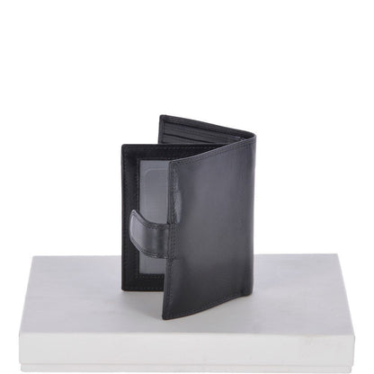 Flip Side 6 card, ID & Coins Dual Bill fold Tab Leather Wallet - Black