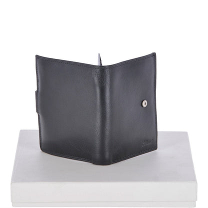 Flip Side 6 card, ID & Coins Dual Bill fold Tab Leather Wallet - Black