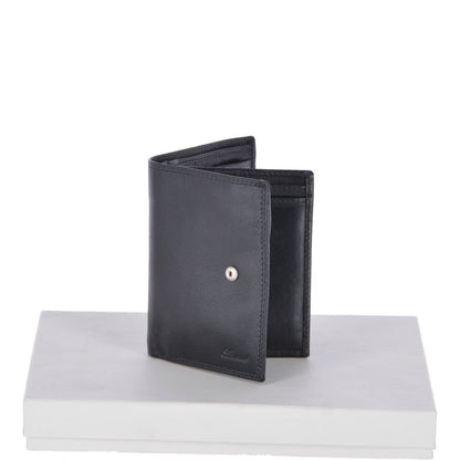 Flip Side 6 card, ID & Coins Dual Bill fold Tab Leather Wallet - Black