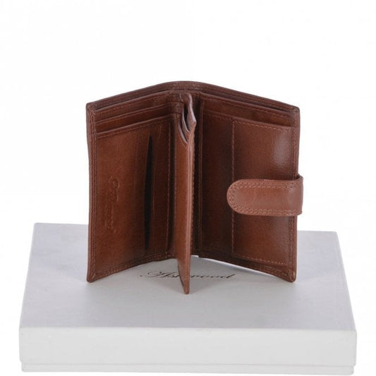 Flip Side 6 card, ID & Coins Dual Bill fold Tab Leather Wallet - Tan