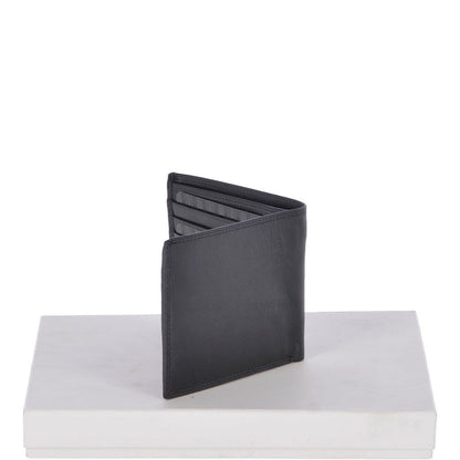 Leather Classic 8 Card Bill Fold Wallet - Black