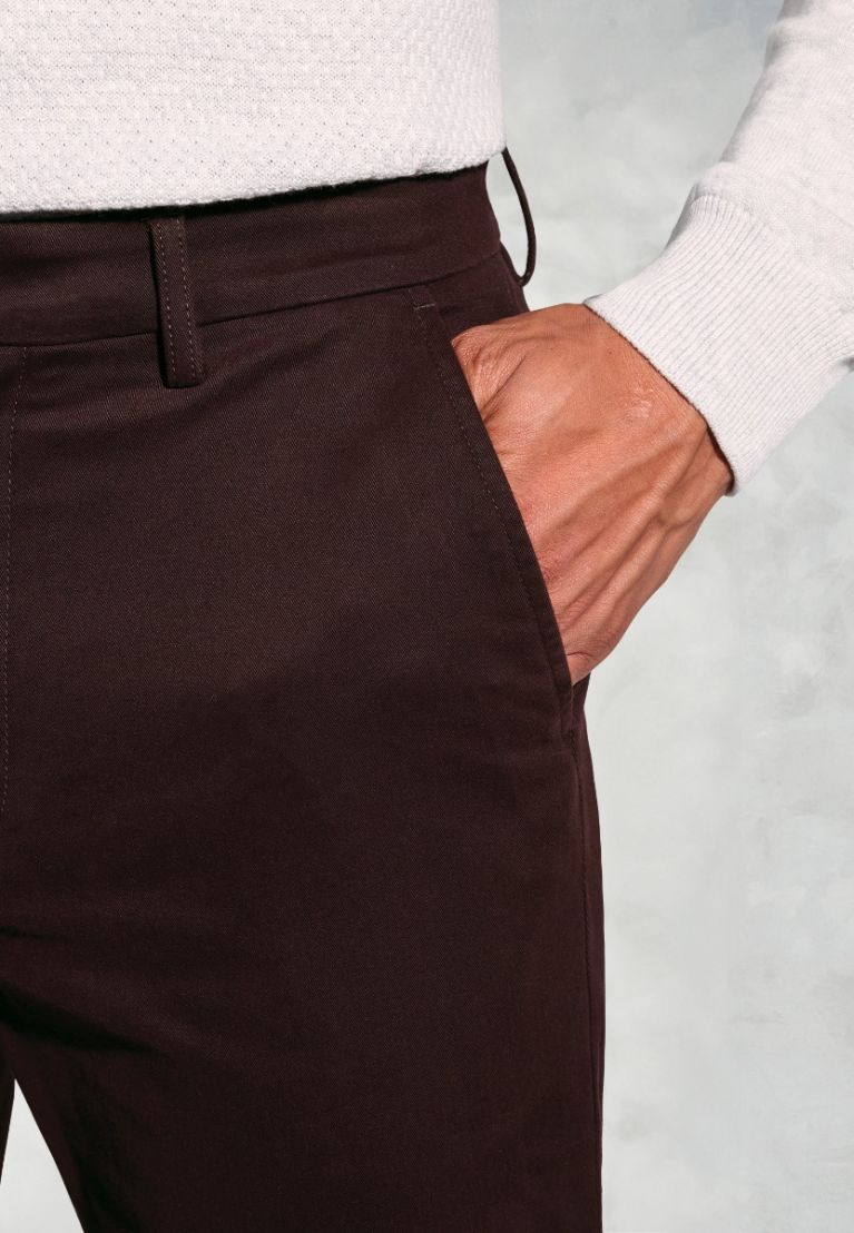 Regular Fit Bolt Burgundy Italian Fine Twill Stretch Cotton Chinos