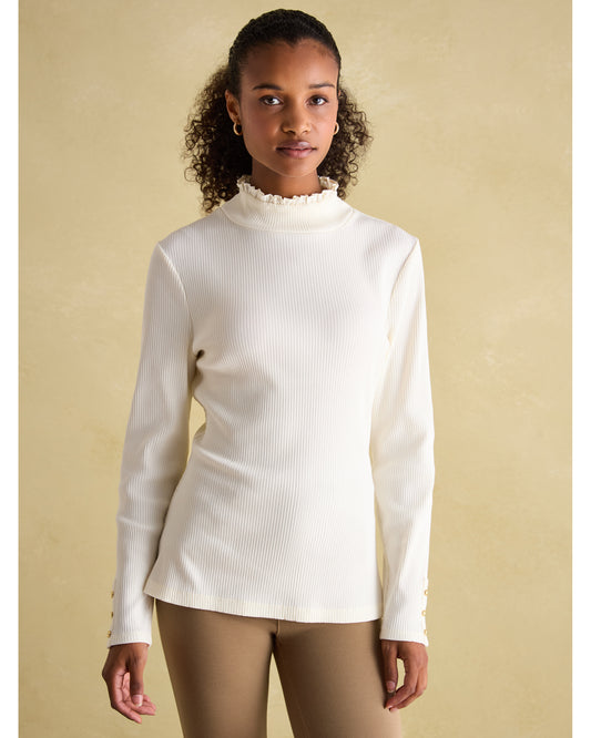 Amy Ribbed Long Sleeve High Neck Jersey Top
