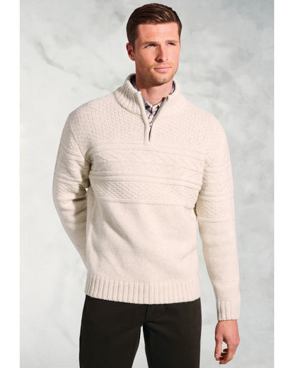 Eton Ecru Textured Lambswool Zip Neck Jumper