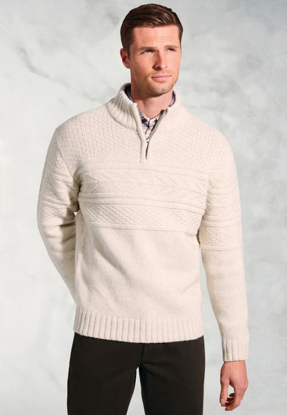 Eton Ecru Textured Lambswool Zip Neck Jumper