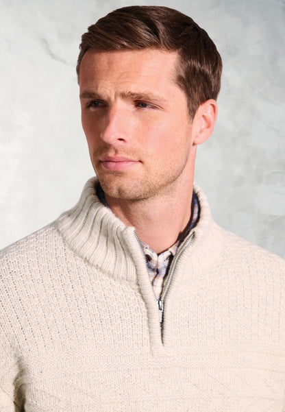 Eton Ecru Textured Lambswool Zip Neck Jumper