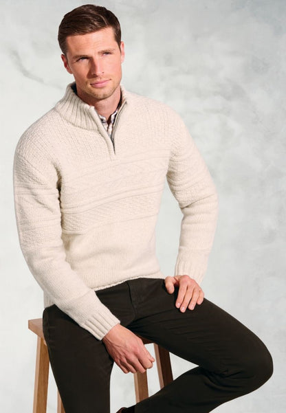 Eton Ecru Textured Lambswool Zip Neck Jumper