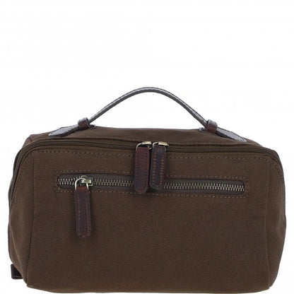 Fenland Canvas & Leather Wash Bag - Brandy/Green