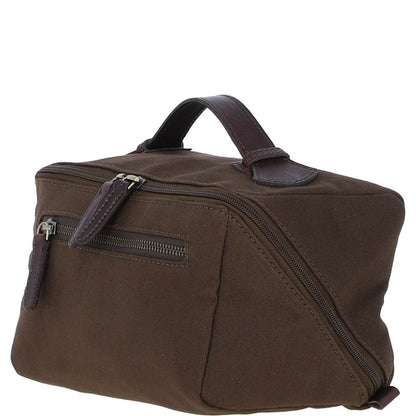 Fenland Canvas & Leather Wash Bag - Brandy/Green