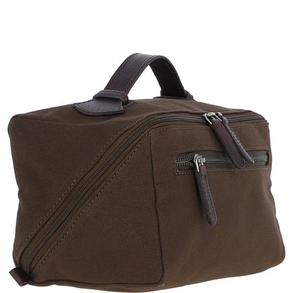 Fenland Canvas & Leather Wash Bag - Brandy/Green