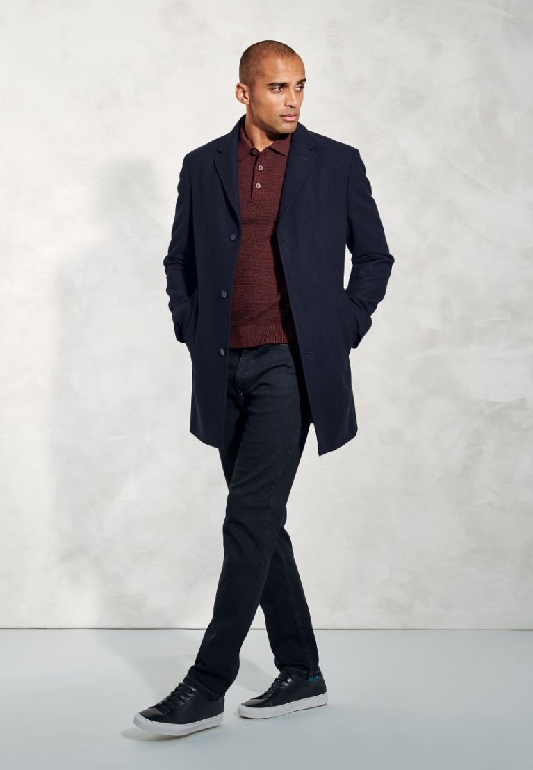 Hutchinson Navy Wool Blend Shortie Overcoat